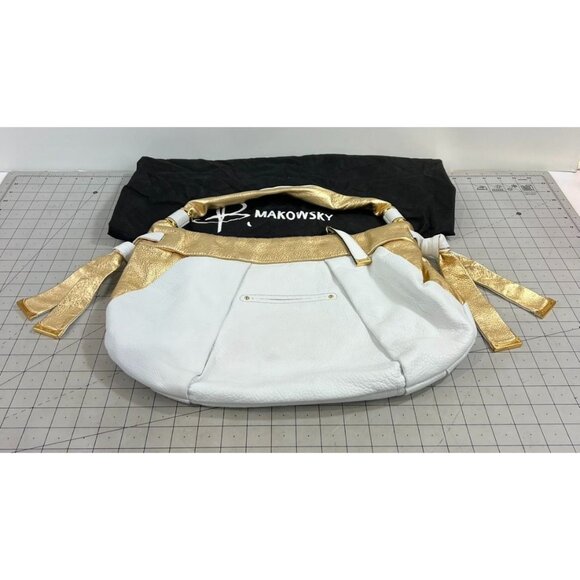 b. makowsky Handbags - B. Makowsky White & Gold Leather Hobo Bag Dust Bag Animal Print Lining excellent
